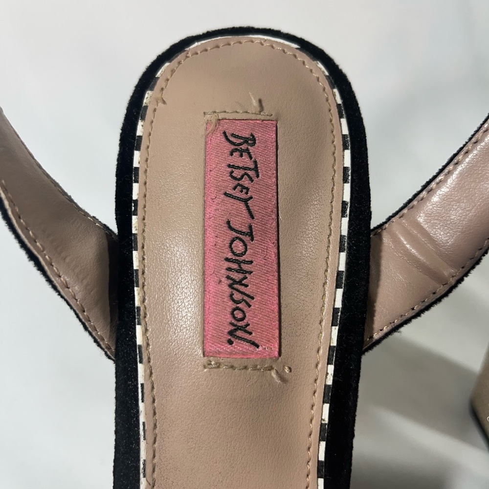 BETSY JOHNSON MATTIE BLACK VELVET PLATFORM GOLD GLITTER HEELS 7.5M PREOWNED - Picture 8 of 12